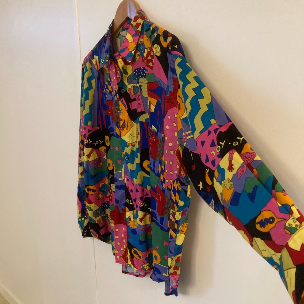 Vintage 80’s Esprit Pop Art Novelty Faces Colorful New Wave Shirt Size L Rare - Picture 6 of 11